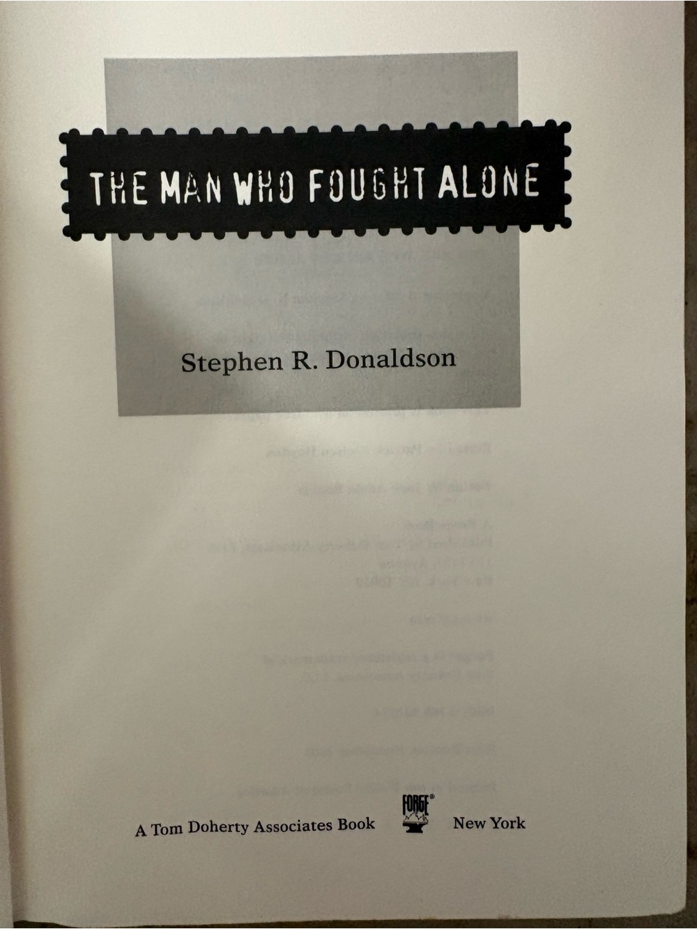 The Man Who Fought Alone Stephen R. Donaldson Hardcover First Edition 2001